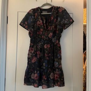 Anthropologie Black & Flower mini Dress